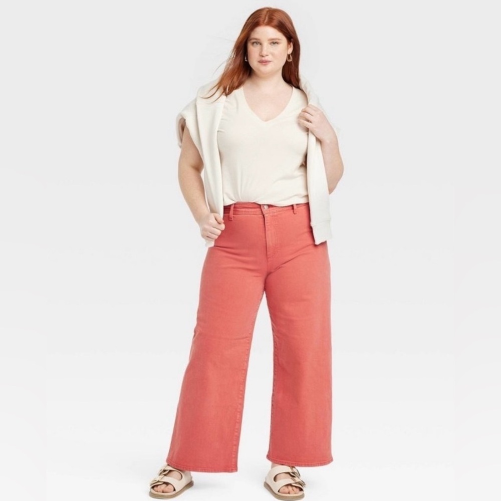 NWT Women's Sailor High Rise Coral light red Wide-Leg Jeans